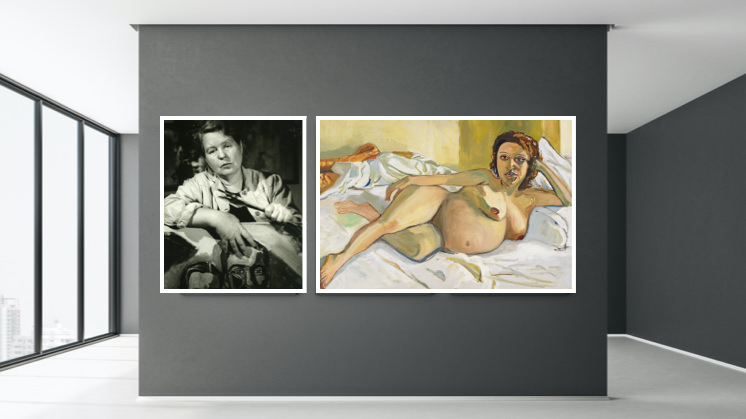 Photo 1: Alice Neel in her studio in New York (circa 1960) and Pregnant Maria (1964).