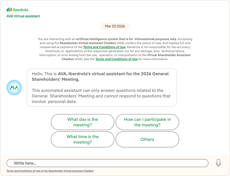 AVA allows you to ask your question by text or by using your voice*, in addition to showing you frequently asked questions.
