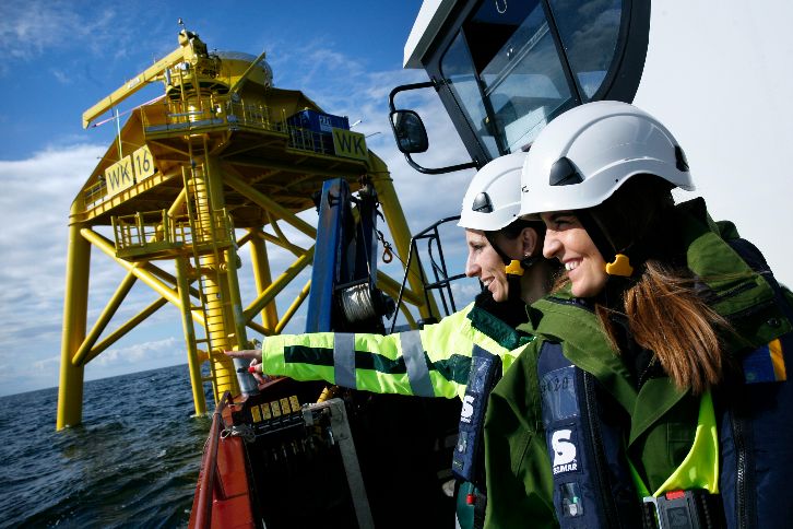 Duas mulheres no parque eólico offshore Wikinger