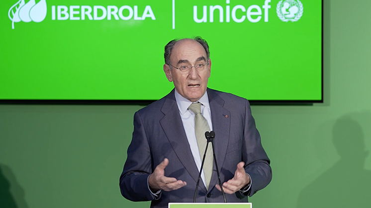 O Presidente da Iberdrola, Ignacio Galán, durante o evento com a UNICEF (áudio em espanhol)