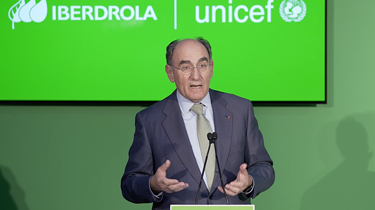 El presidente de Iberdrola, Ignacio Galán, durante el acto junto a UNICEF