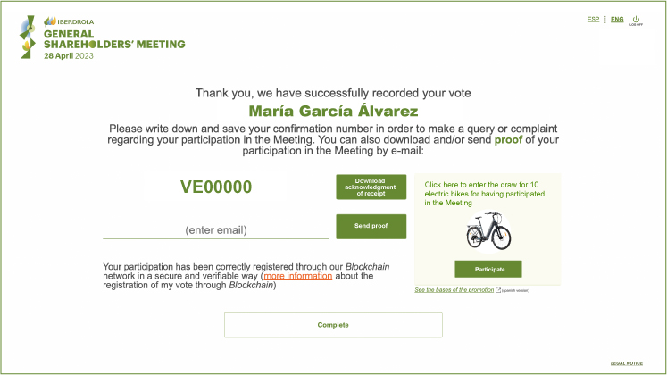Shareholder voting registration screen on the Shareholding Portal