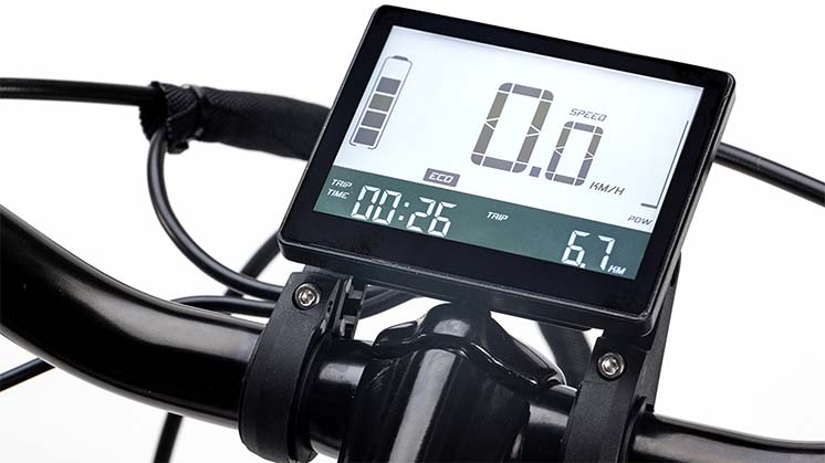 Detail of the information display of the electric bicycle to be raffled among the participants in the Meeting.