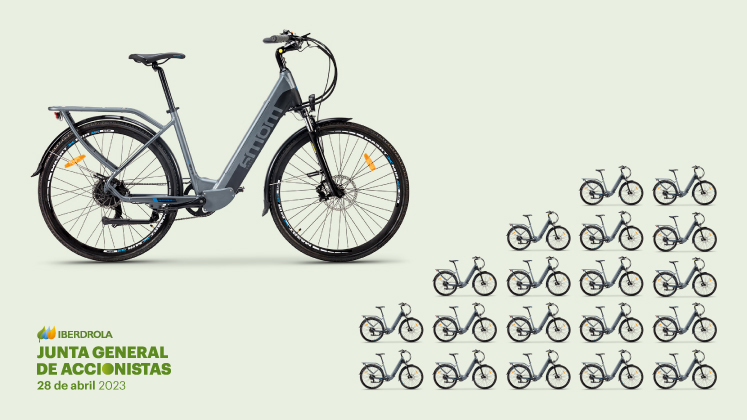 La imagen muestra una composición de las 20 bicicletas eléctricas a sortear entre los participantes en la Junta General de Accionistas