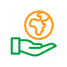 Icon of a hand holding a globe.
