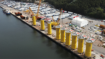 Windar transition pieces in the port of Avilés.