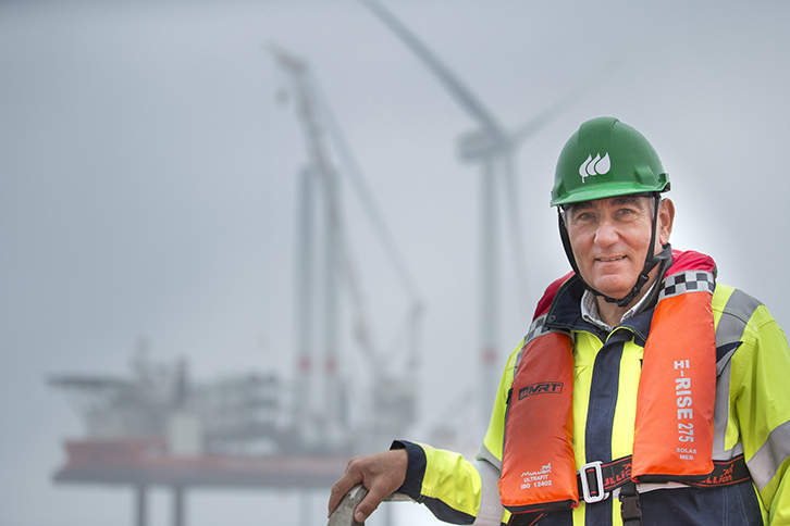 Ignacio Galán, presidente-executivo da Iberdrola, no parque eólico 'offshore' em Saint-Brieuc.