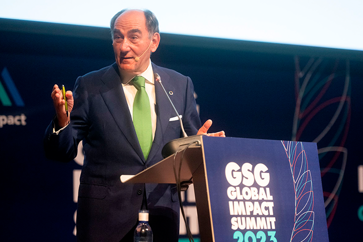 Ignacio Galán, presidente-executivo da Iberdrola, discursa durante o GSG Global Impact Summit.