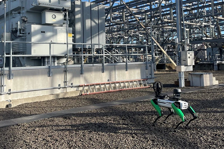 The robot dog is outfitted with a camera that has a 30 times optical zoom and an infrared camera capable of taking thermal readings.