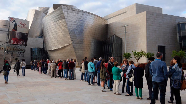 Visitors to the Guggenheim Bilbao Museum.