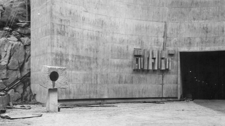 Detail of the entrance to the Aldeadávila hydroelectric plant.