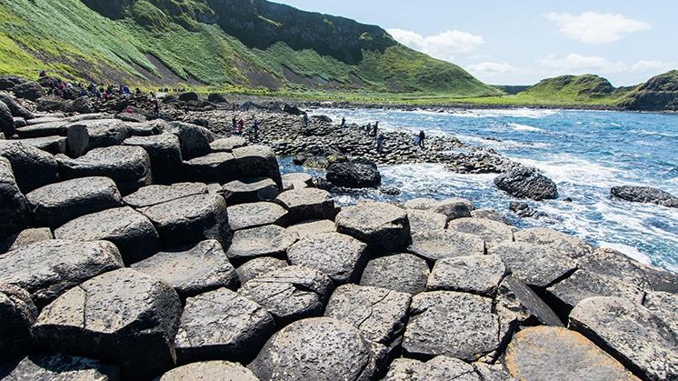 Giant's Causeway (Ireland), an amazing landscape of interlocking basalt columns, the result of an ancient volcanic eruption.