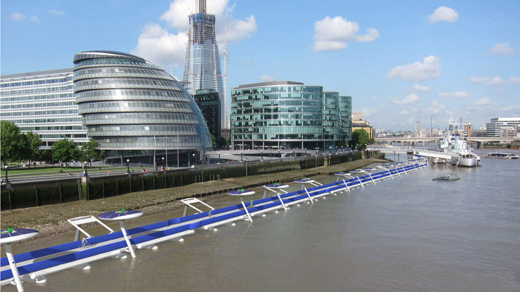 Thames Deckway propõe a criação de ciclovias flutuantes sobre o rio Tâmisa.