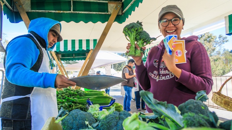 Los participantes intercambian sus residuos por puntos verdes, que después canjean por productos frescos. Foto: SEDEMA