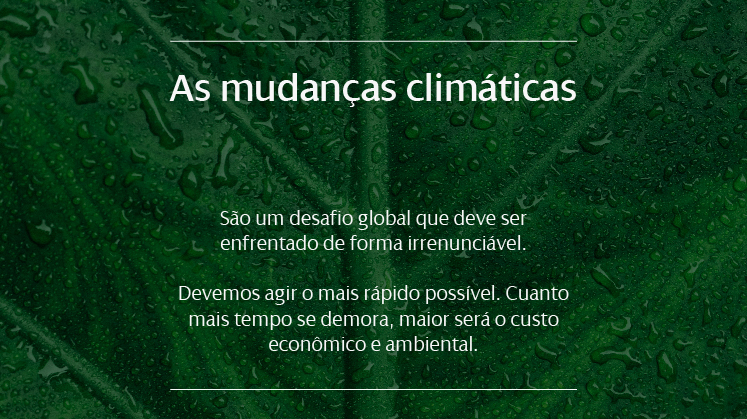 El cambio climático es un reto global al que hay que hacer frente de forma irrenunciable. Debemos actuar lo antes posible. Cuanto más se tarde, mayor será el coste económico y medioambiental..