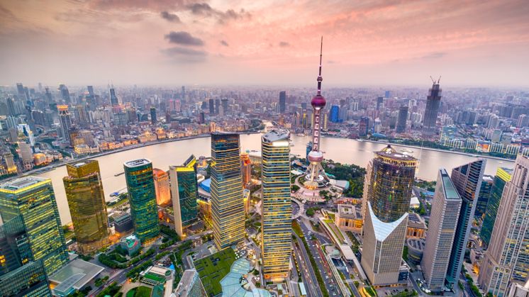 Vista aérea de Shanghái desde el distrito de Pudong.