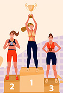 Illustration of women on a podium