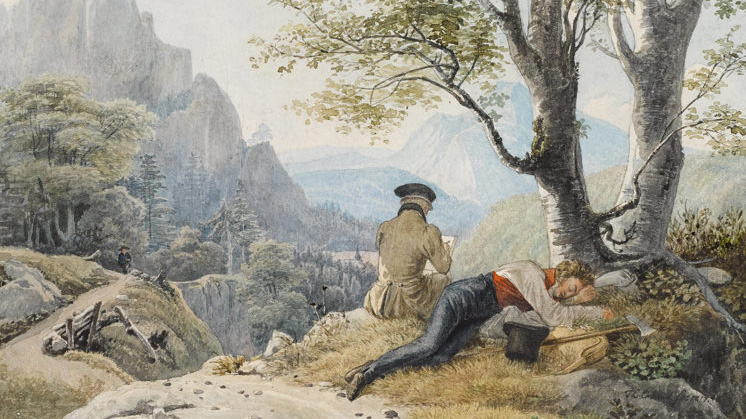 Artistas descansando en las montañas