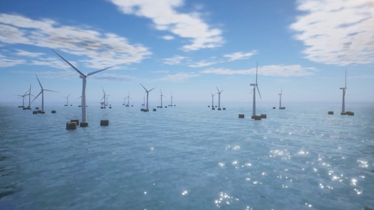 La energía eólica marina flotante en 3D.