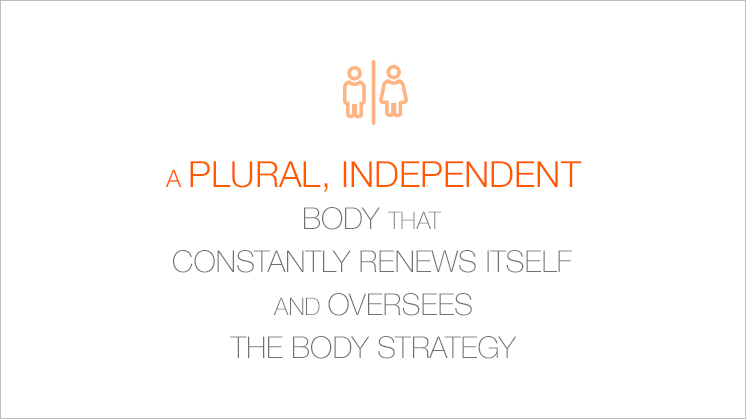 A plural, independent body that constanstly renews itself and oversees the body strategy.