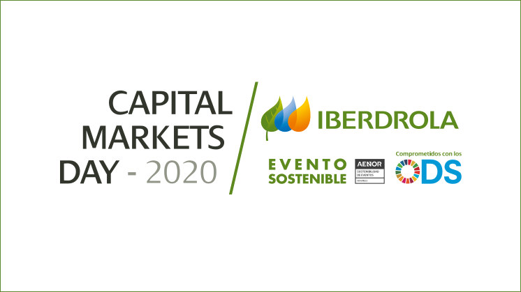 Capital Markets Day 2020, Iberdrola. Evento Sostenible. Logos de Aenor y de los Objetivos de Desarrollo Sostenible.