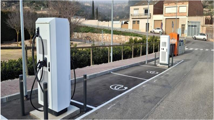 Public charging point for electric vehicles.