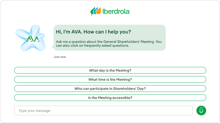 AVA allows you to ask your question by text or by using your voice*, in addition to showing you frequently asked questions.