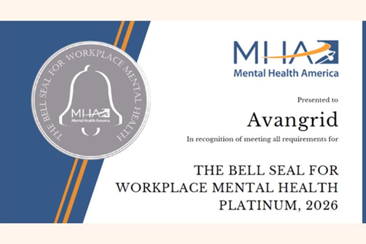 Mental Health America recognises Avangrid with its highest honour for excellence in workplace mental health.