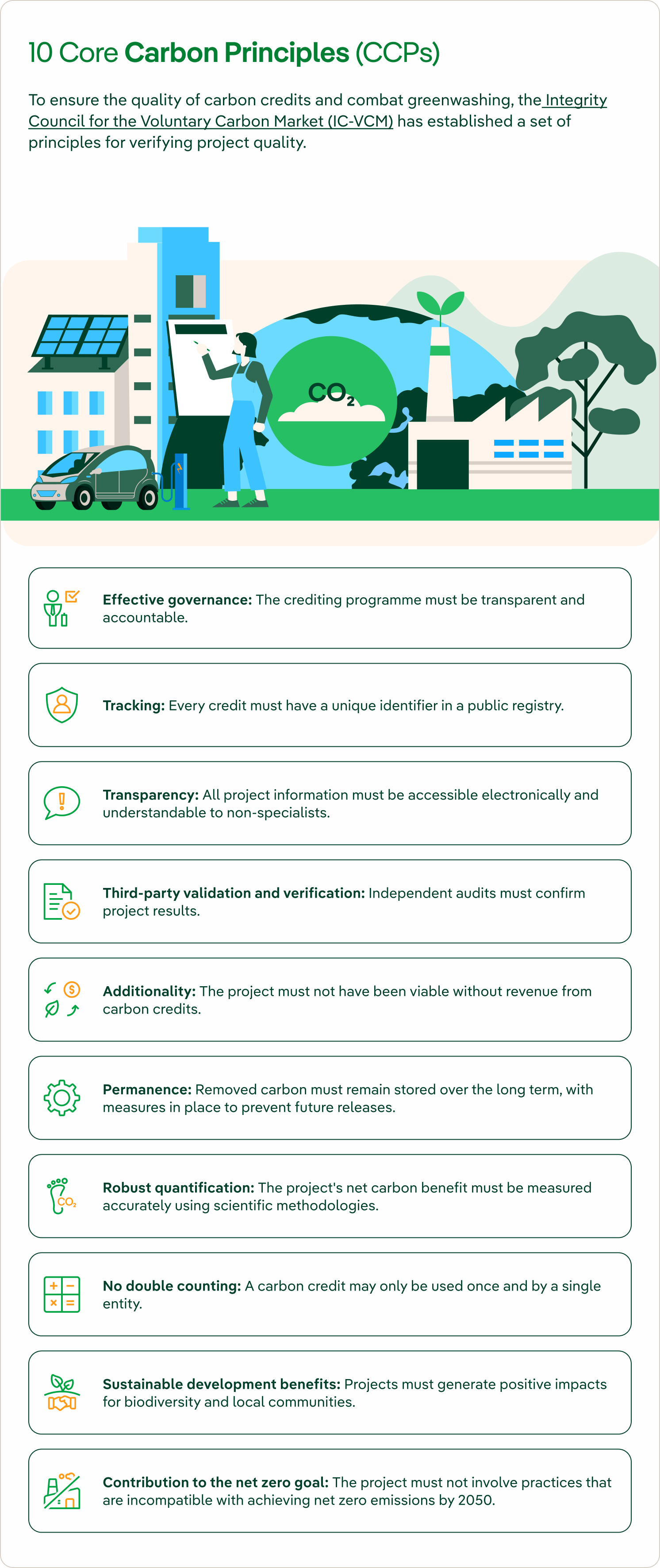 An infographic explaining the 10 core carbon principles