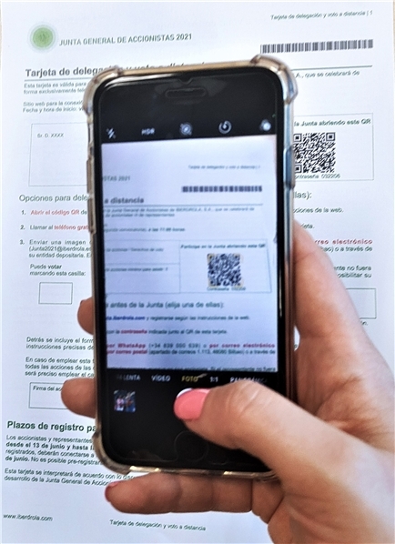 Imagen de voto para la Junta General 2021, utilizando el código QR