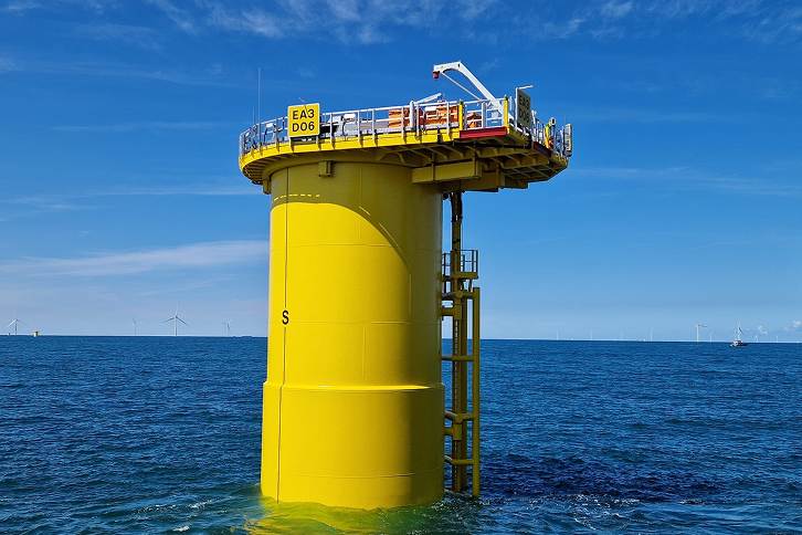 The monopiles installed from a jack-up vessel are the largest in Europe
