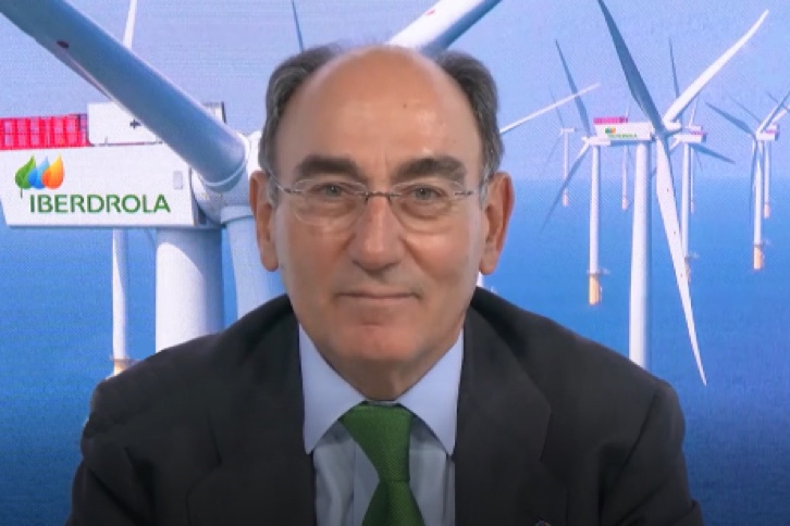 O presidente do grupo Iberdrola, Ignacio Galán, durante sua participação na conferência virtual ‘Alinhamento de negócios com o Acordo de Paris: da ambição à ação’ na Universidade de Columbia antes da COP26.