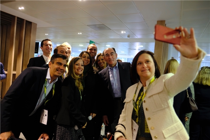 El presidente de Iberdrola, Ignacio Galán, durante un encuentro con empleados en 2019