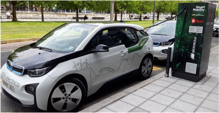 Vehiculo Eléctrico cargando en cargador eléctrico