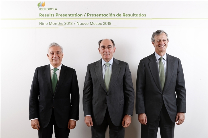 De izquierda a derecha: el director general de los Negocios del grupo Iberdrola, Francisco Martínez Córcoles, el presidente del grupo, Ignacio Galán, y el director general de Finanzas y Recursos (CFO), José Sainz Armada.