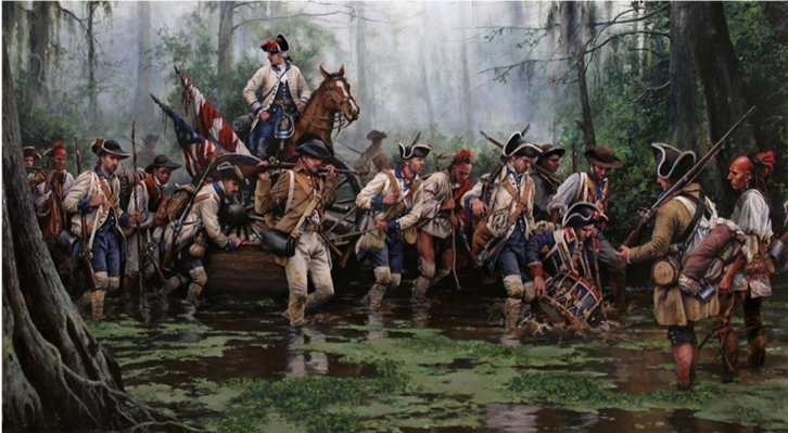 Augusto Ferrer-Dalmau, La Marcha de Gálvez, Misisipi, Baton Rouge y Natchez, agosto-septiembre de 1779. Óleo sobre lienzo, 2018. Colección privada.