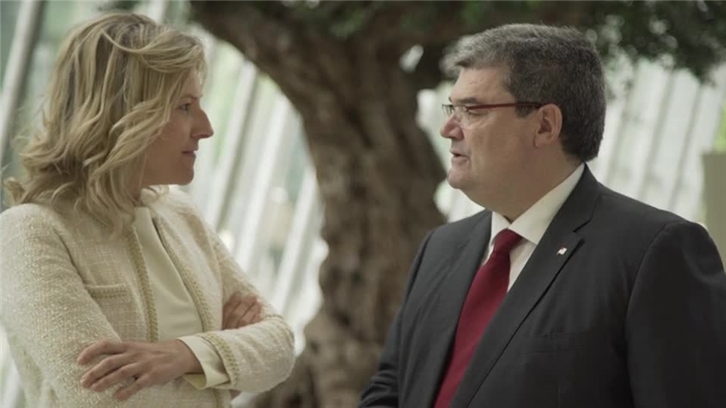 Imágenes de recurso de la visita del Rey a la exposición sobre EEUU en Torre Iberdrola