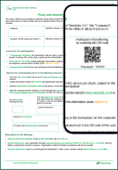 Proxy and voting card with password to access the participation portal