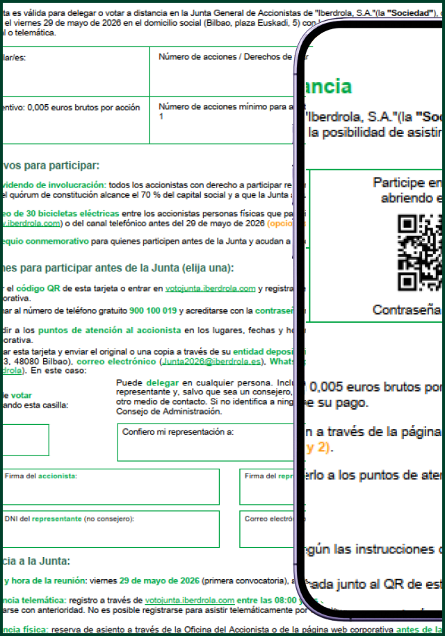 Tarjeta de delegación y voto con contraseña para acceder al Portal de participación