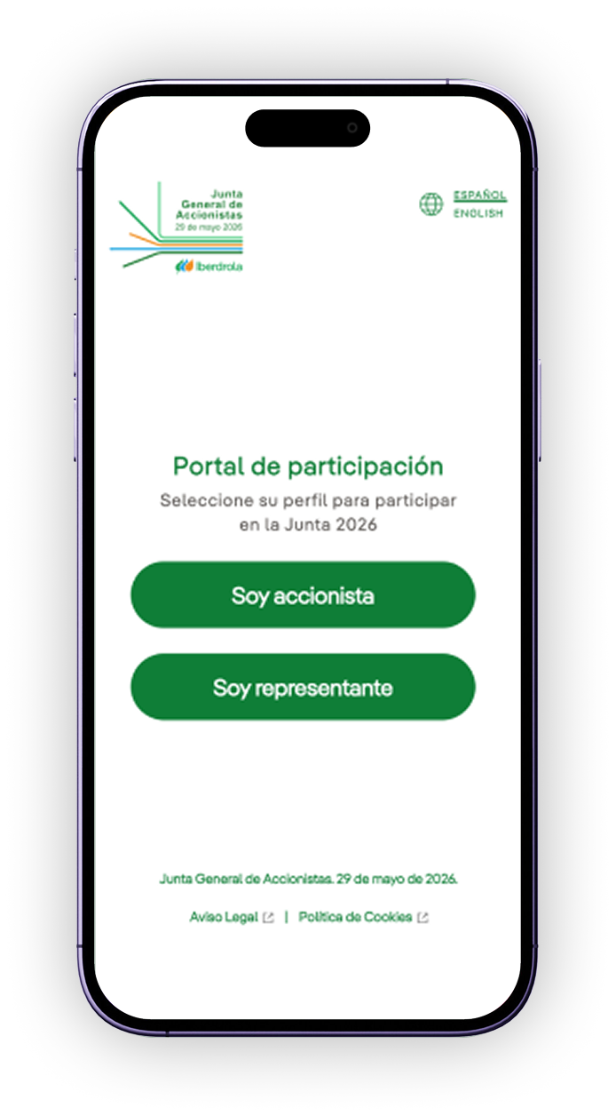 Pantalla del Portal de participación con la opción Soy accionista
