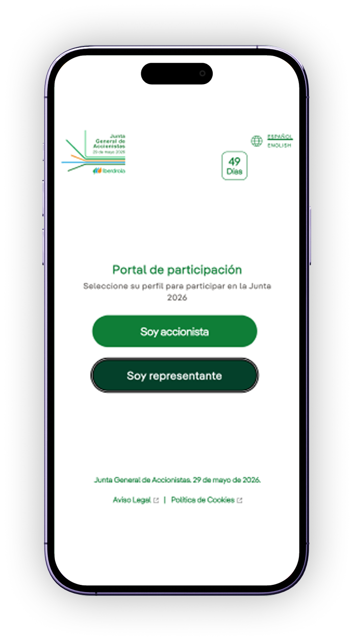 Pantalla del Portal de participación con la opción Soy representante