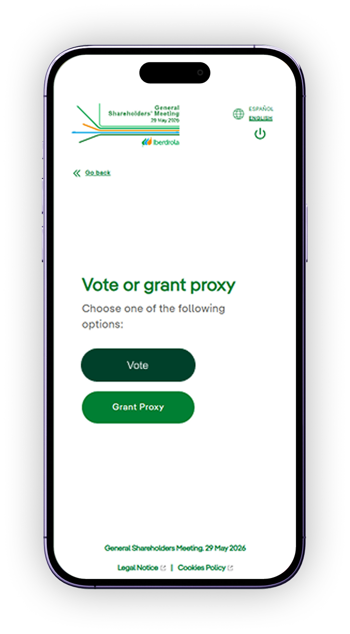 Participation portal screen with voting or proxy delegation options