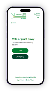 Participation portal screen with voting or proxy delegation options