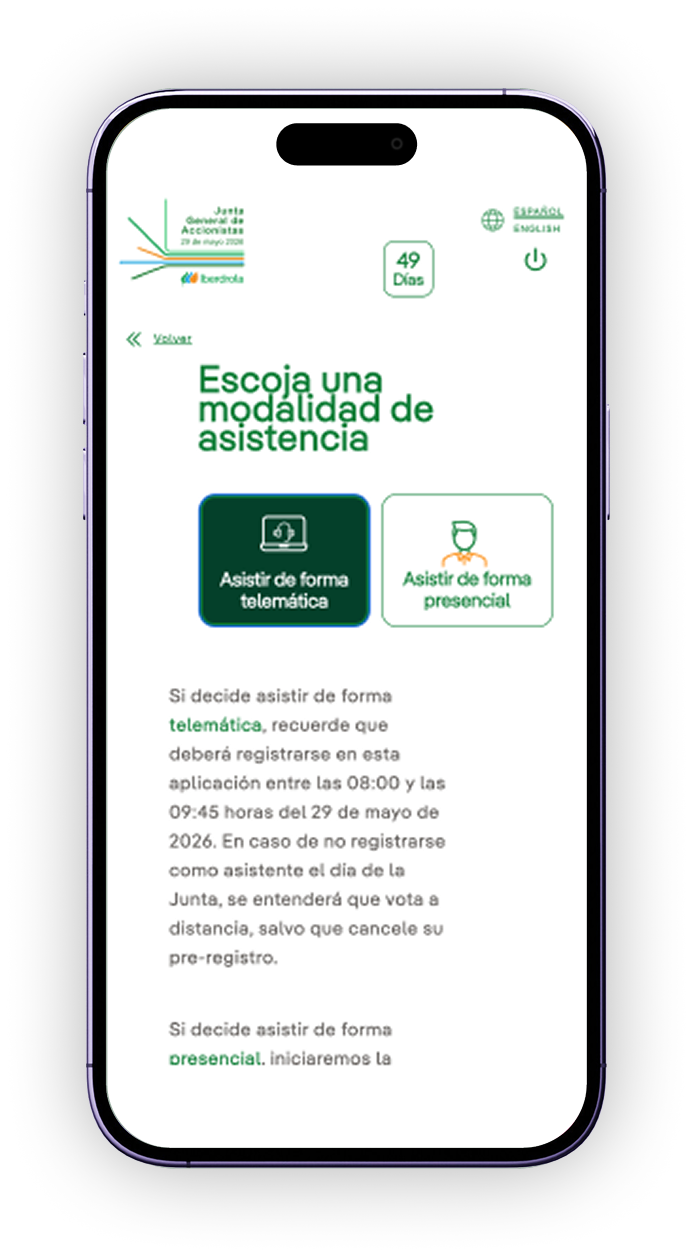 Pantalla del Portal de participación con la opción Asistencia telemática