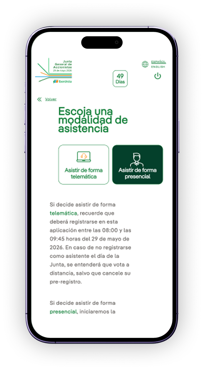 Pantalla del Portal de participación con la opción Asistir de forma presencial