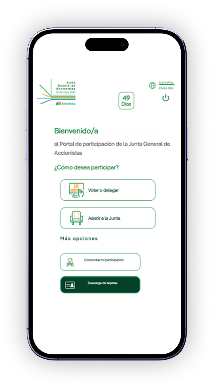 Pantalla del Portal de participación con la opción Descarga de tarjetas