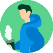 Animated illustration of a pedestrian with a coffee in his hand
