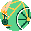 Animated illustration of a person riding a bicycle