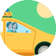 Animated illustration of a carpool
