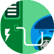 Animated illustration of a plugged-in electric car
